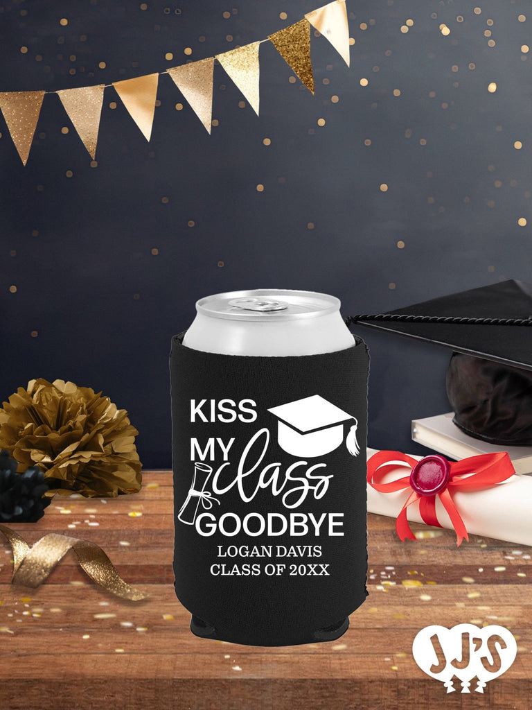 Kiss My Class Goodbye Cap and Diploma Personalized Graduation Can Coolers - JJ's Party House - Custom Frosted Cups and Napkins