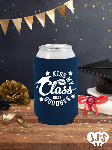 Kiss My Class Goodbye Circle Personalized Graduation Can Coolers - JJ's Party House - Custom Frosted Cups and Napkins