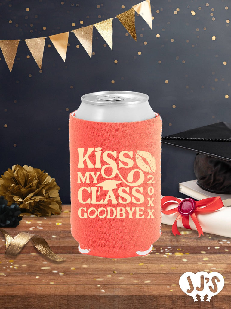 Kiss My Class Goodbye Lipstick Personalized Graduation Can Coolers - JJ's Party House - Custom Frosted Cups and Napkins