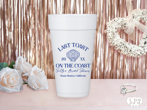 Last Toast on the Coast Personalized Bridal Shower Foam Cups - JJ's Party House