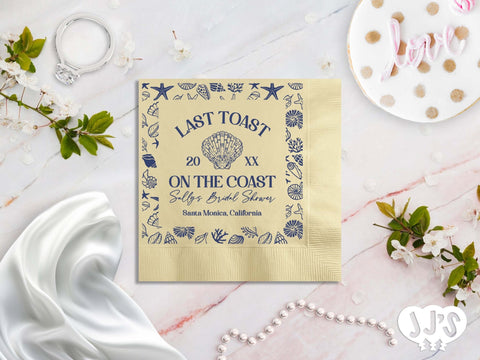 Last Toast on the Coast Personalized Bridal Shower Party Napkins - JJ's Party House