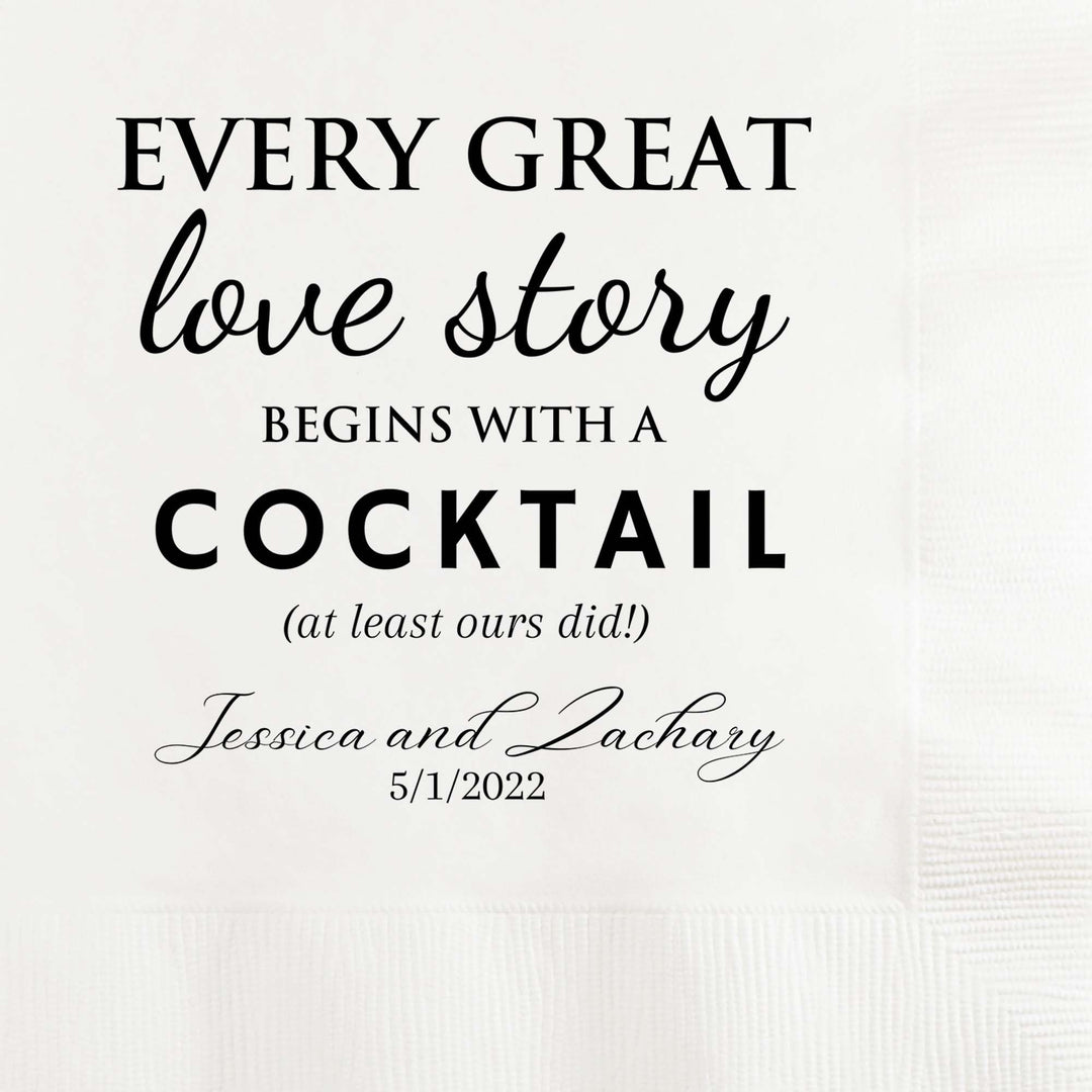 Love Story Cocktail Personalized Wedding Cocktail Napkins Custom Printed - JJ's Party House
