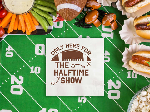 Only Here for the Halftime Show Personalized Game Day Napkins - JJ's Party House - Custom Frosted Cups and Napkins