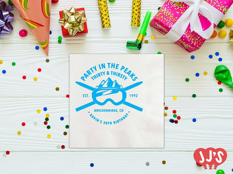 Party in the Peaks Snow Skiing Birthday Personalized Napkins - JJ's Party House