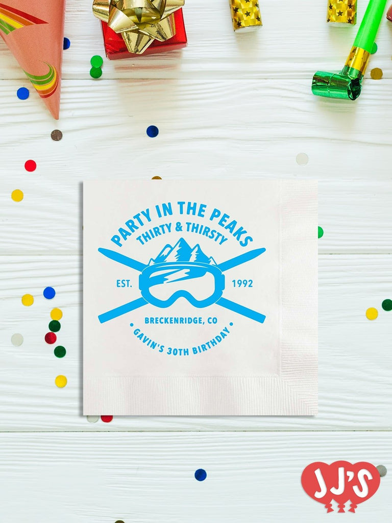 Party in the Peaks Snow Skiing Birthday Personalized Napkins - JJ's Party House