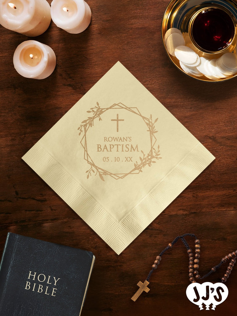 Personalized Cross in Wreath Baptism Napkins - JJ's Party House