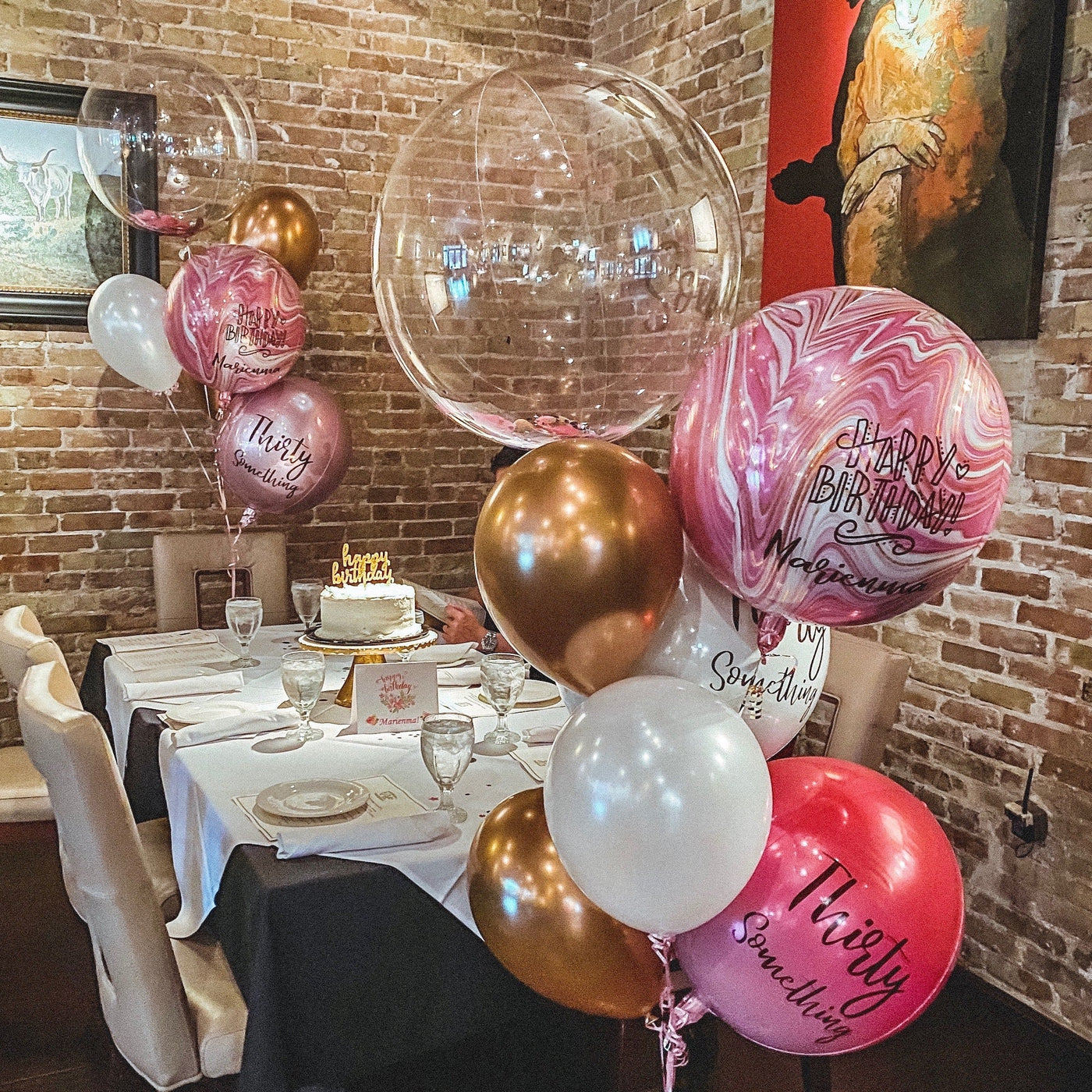 Pink Marble Birthday Balloon Bouquet - JJ's Party House