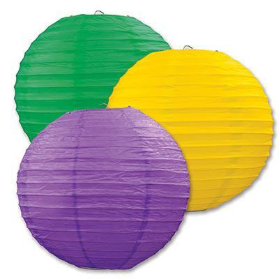 Purple, Green & Gold 9 1/2" Paper Lanterns 3pc - JJ's Party House