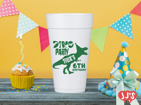 Roar and Soar Dinosaur Birthday Party Custom Foam Cups - JJ's Party House - Custom Frosted Cups and Napkins