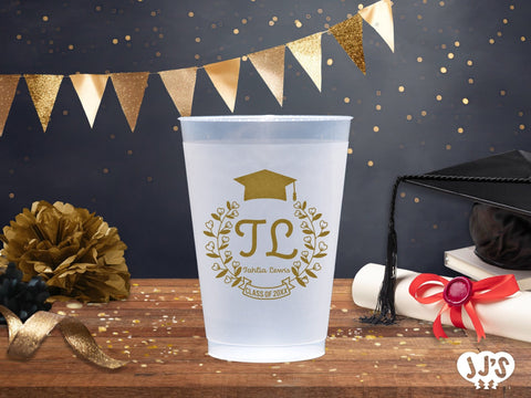 Script Monogrammed Personalized Graduation Frosted Cups - JJ's Party House - Custom Frosted Cups and Napkins