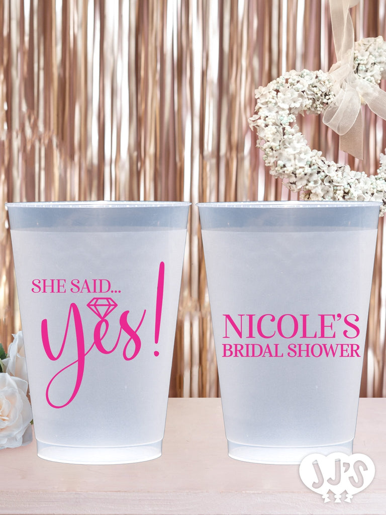 She Said Yes! Bridal Shower Personalized Frosted Plastic Cups - JJ's Party House