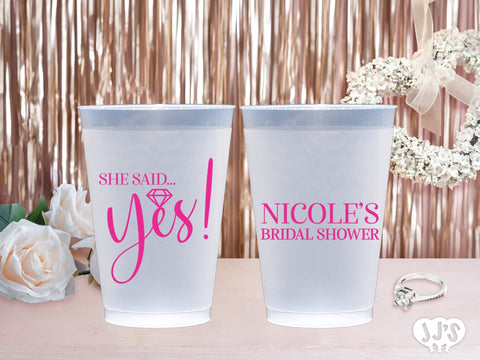 She Said Yes! Bridal Shower Personalized Frosted Plastic Cups - JJ's Party House
