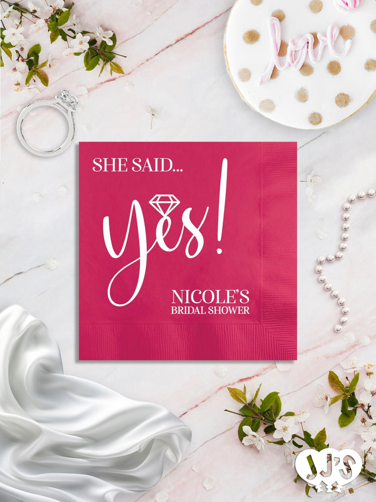 She Said Yes! Personalized Bridal Shower Party Napkins - JJ's Party House
