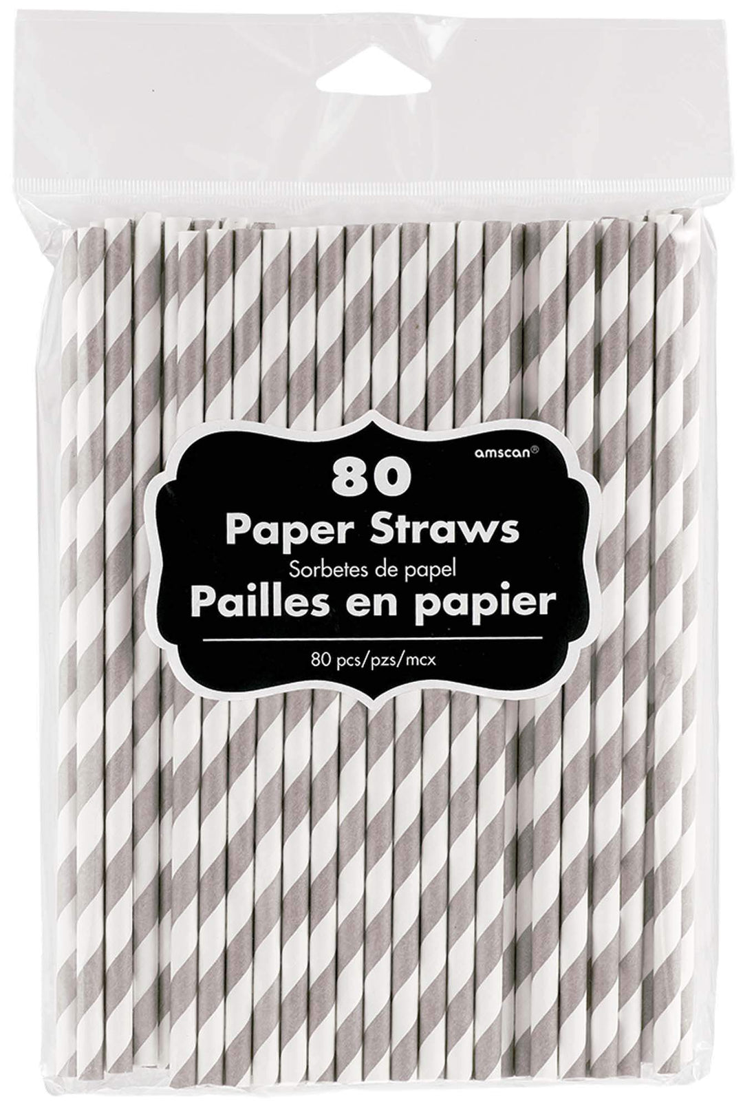 Silver Striped Paper Straws 80ct - JJ's Party House: Birthday,Balloons,Favors,Gifts