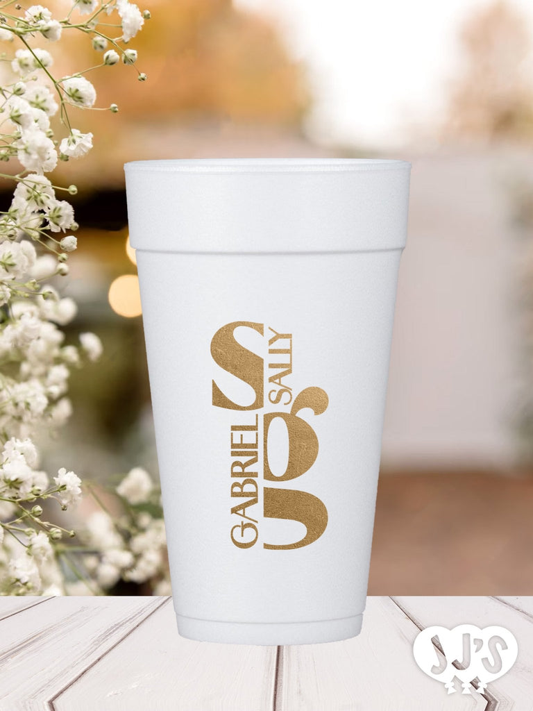 Stacked Wedding Monogram Personlized Foam Cups - JJ's Party House