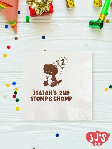 Stomp and Chomp Personalized Dinosaur Birthday Napkins - JJ's Party House - Custom Frosted Cups and Napkins