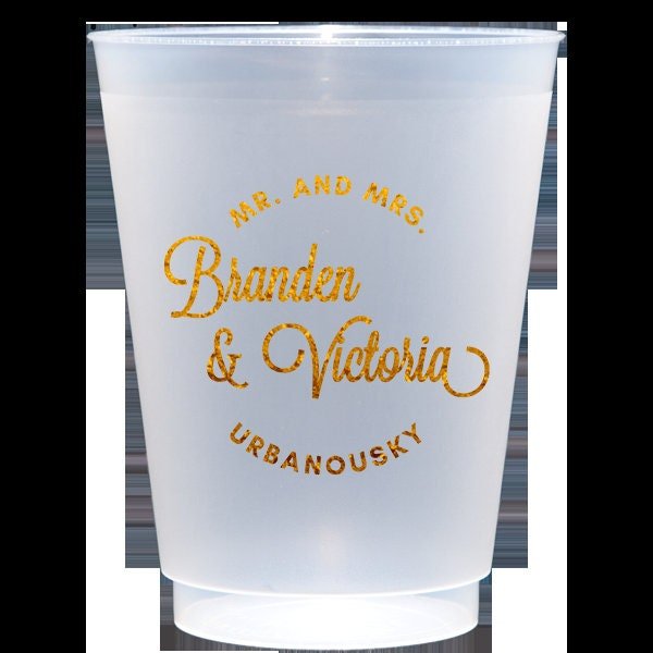 Wedding Script Wedding Design Frosted Shatterproof Personalized Wedding Plastic Cups - JJ's Party House