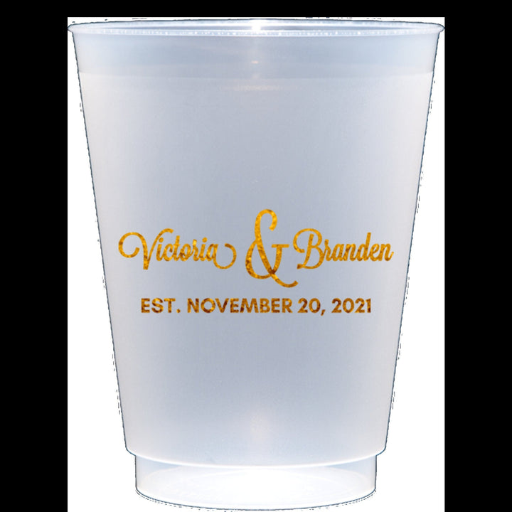 Wedding Script Wedding Design Frosted Shatterproof Personalized Wedding Plastic Cups - JJ's Party House
