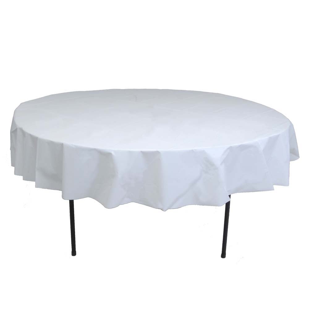 White 84" Plastic Round Table Cover - JJ's Party House: Birthday, Balloons & Custom Party Favors