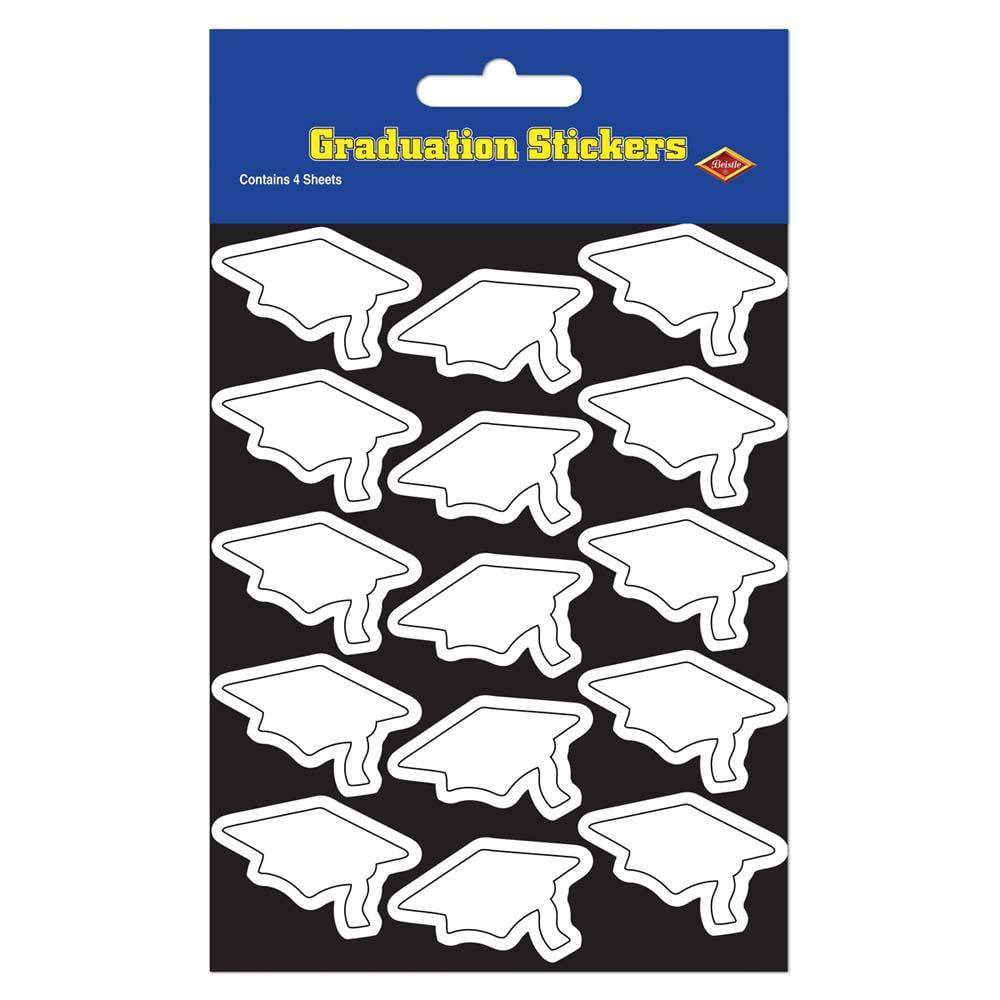 White Graduation Cap Stickers 60ct - JJ's Party House