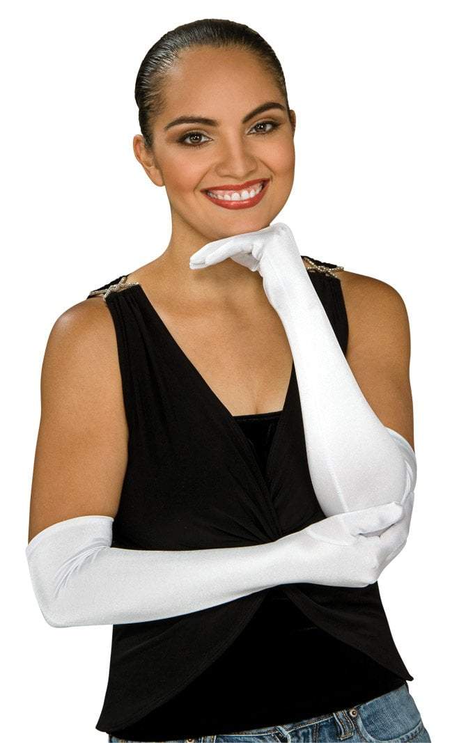 White Stretch Satin Gloves 22" - JJ's Party House