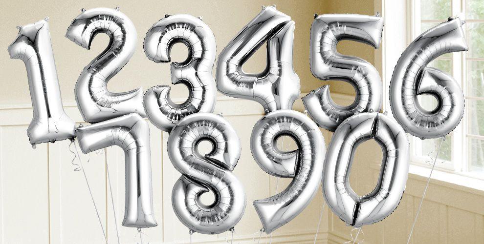 Silver Number Balloons