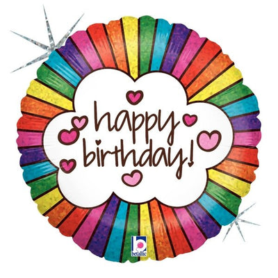 18'' Retro Rainbow HBD Balloon - JJ's Party House: Custom Party Favors, Napkins & Cups