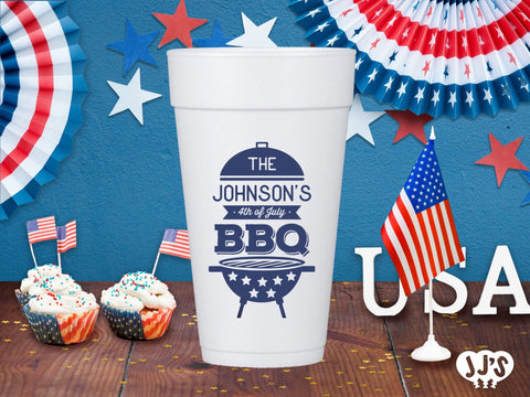 4th of July Custom Foam Cups - Family 4th of July BBQ - JJ's Party House: Custom Party Favors, Napkins & Cups