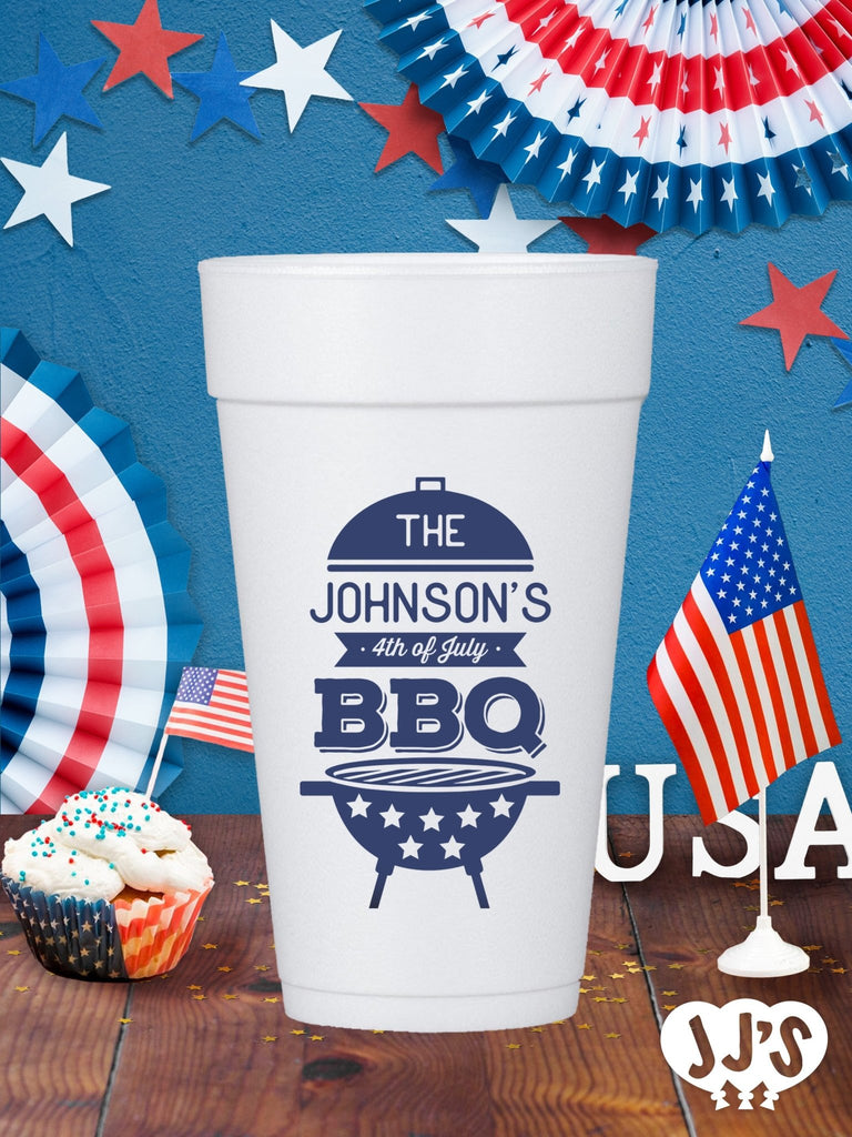 4th of July Custom Foam Cups - Family 4th of July BBQ - JJ's Party House: Custom Party Favors, Napkins & Cups