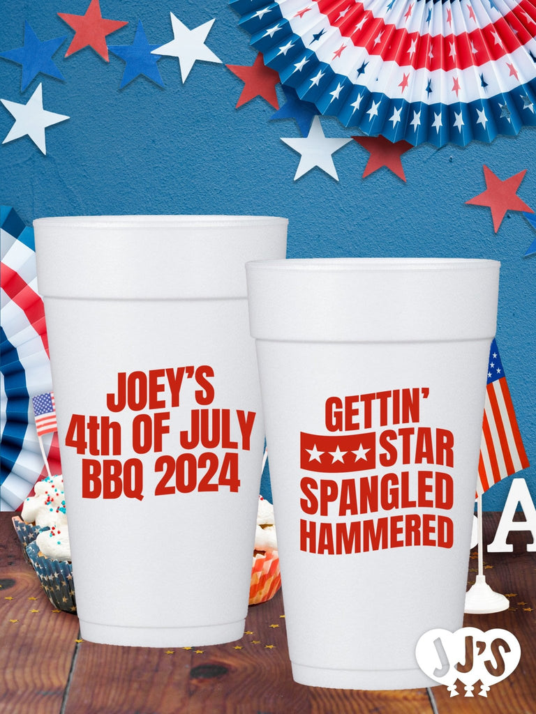 4th of July Custom Foam Cups - Star Spangled Hammered - JJ's Party House: Custom Party Favors, Napkins & Cups