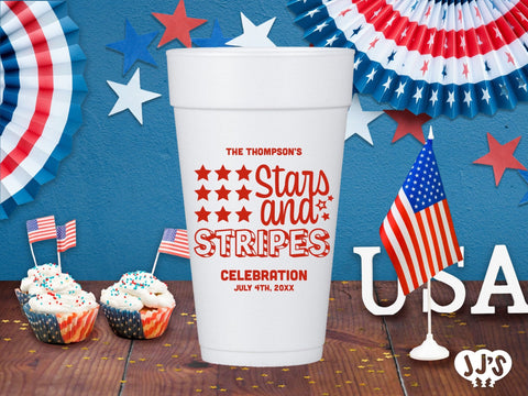 4th of July Custom Foam Cups - Stars and Stripes - JJ's Party House: Custom Party Favors, Napkins & Cups