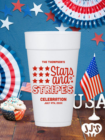 4th of July Custom Foam Cups - Stars and Stripes - JJ's Party House: Custom Party Favors, Napkins & Cups