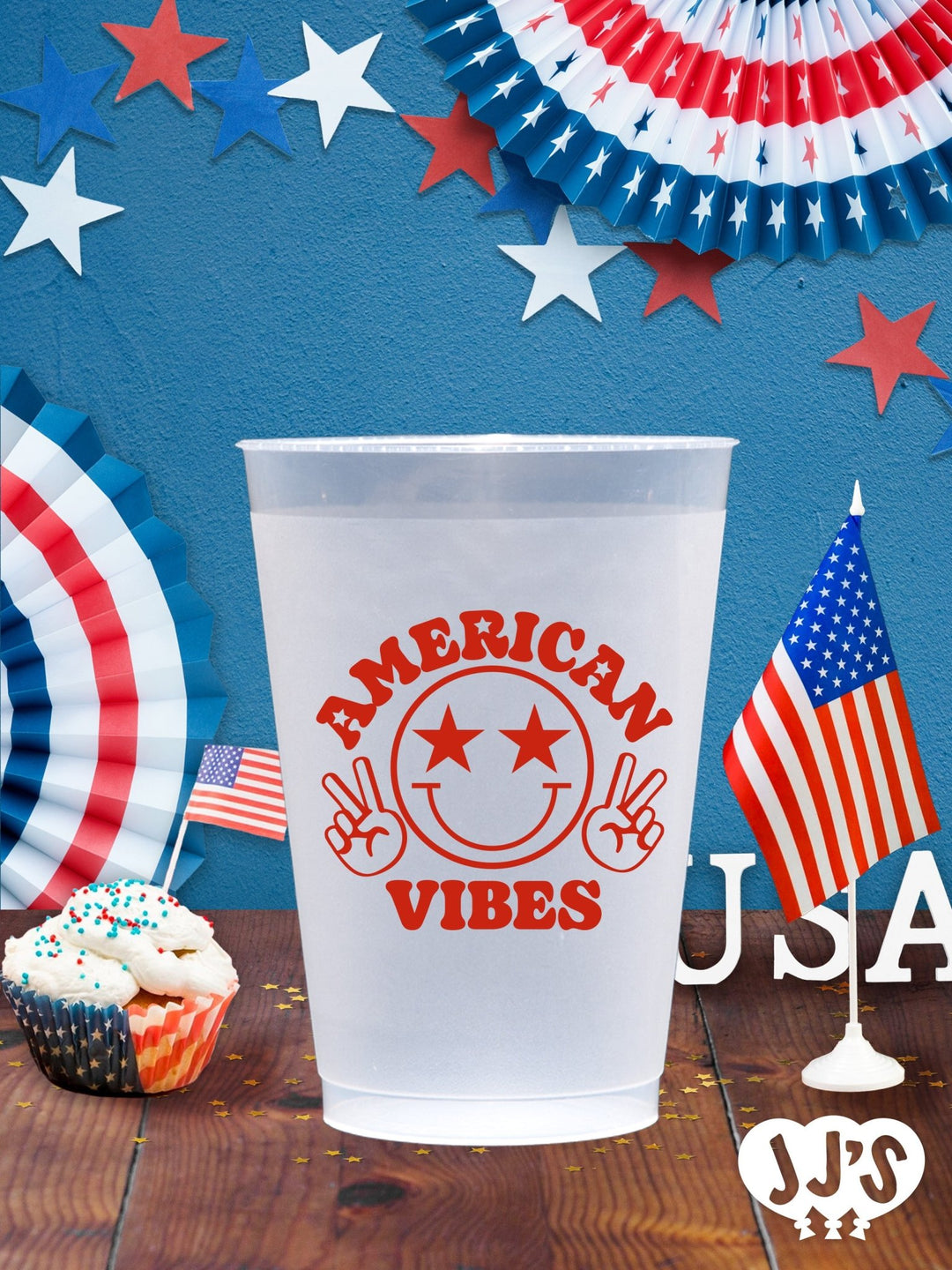 4th of July Custom Frosted Cups - American Vibes - JJ's Party House: Custom Party Favors, Napkins & Cups