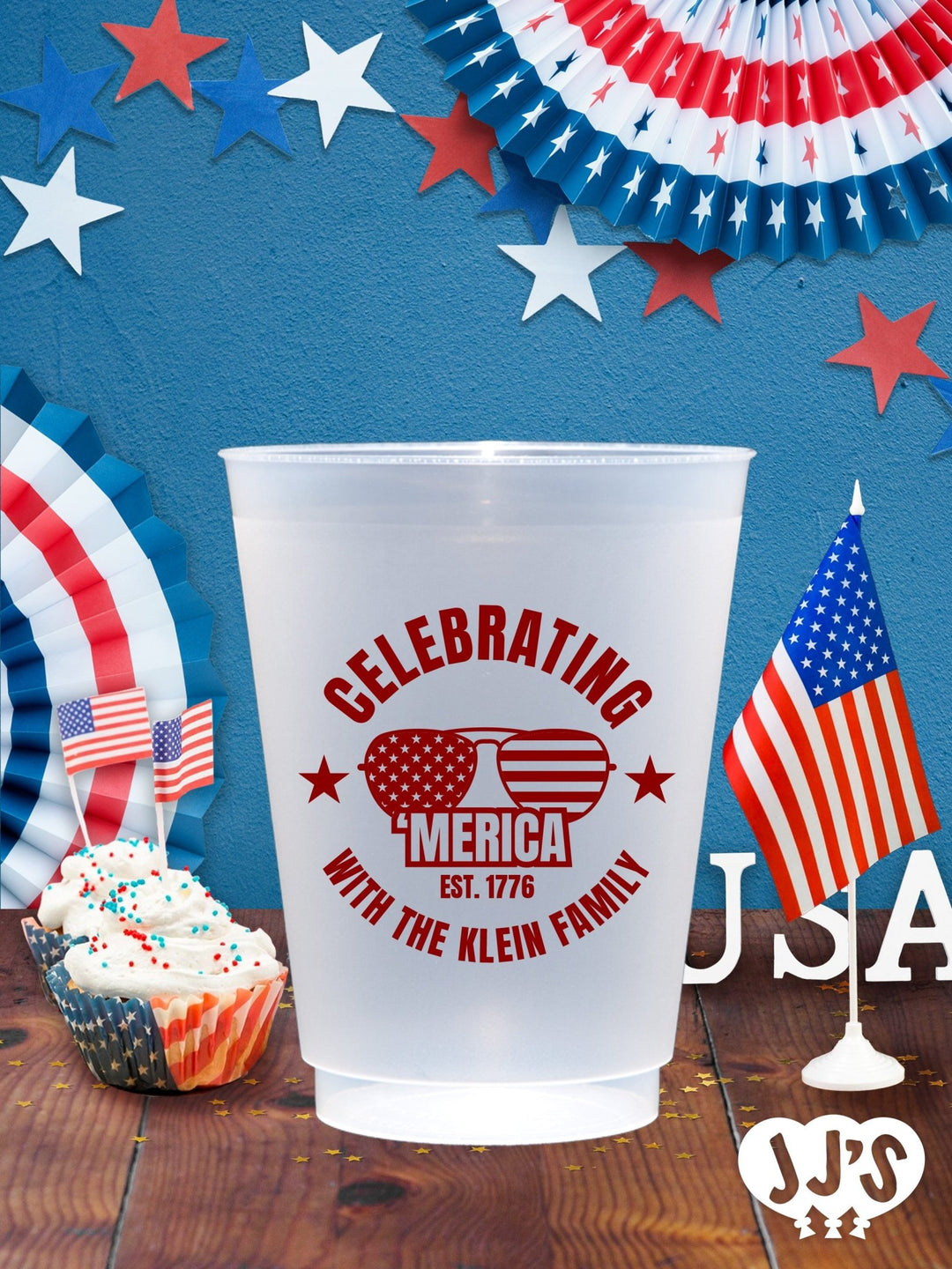 4th of July Custom Frosted Cups - Celebrating 'Merica - JJ's Party House: Custom Party Favors, Napkins & Cups