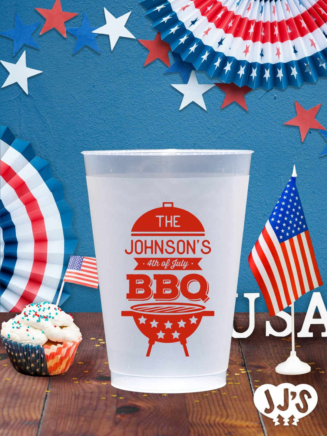 4th of July Custom Frosted Cups - Family 4th of July BBQ - JJ's Party House: Custom Party Favors, Napkins & Cups