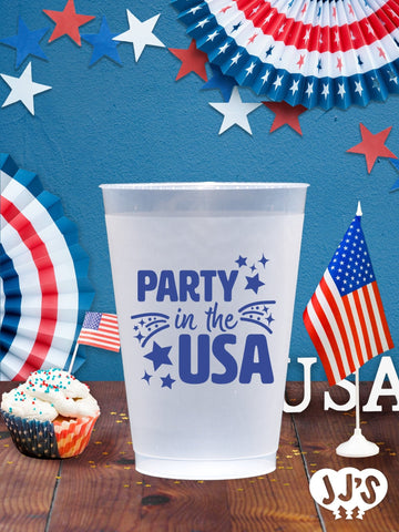 4th of July Custom Frosted Cups - Party in the USA - JJ's Party House: Custom Party Favors, Napkins & Cups