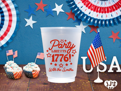 4th of July Custom Frosted Cups - Party Like It's 1776 - JJ's Party House: Custom Party Favors, Napkins & Cups