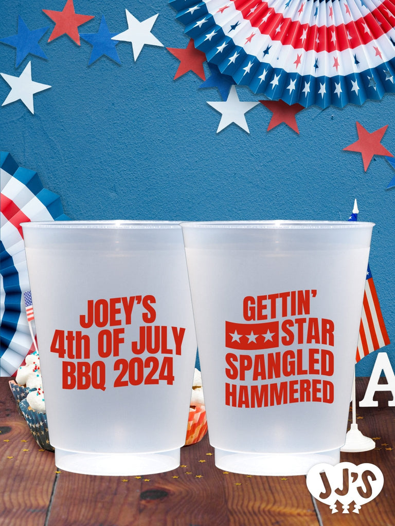 4th of July Custom Frosted Cups - Star Spangled Hammered - JJ's Party House: Custom Party Favors, Napkins & Cups