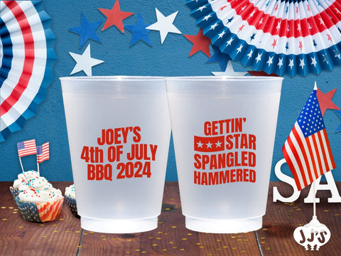 4th of July Custom Frosted Cups - Star Spangled Hammered - JJ's Party House: Custom Party Favors, Napkins & Cups