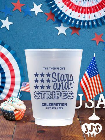 4th of July Custom Frosted Cups - Stars and Stripes - JJ's Party House: Custom Party Favors, Napkins & Cups