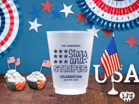 4th of July Custom Frosted Cups - Stars and Stripes - JJ's Party House: Custom Party Favors, Napkins & Cups