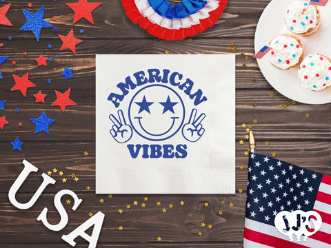 4th of July Custom Napkins - American Vibes - JJ's Party House: Custom Party Favors, Napkins & Cups