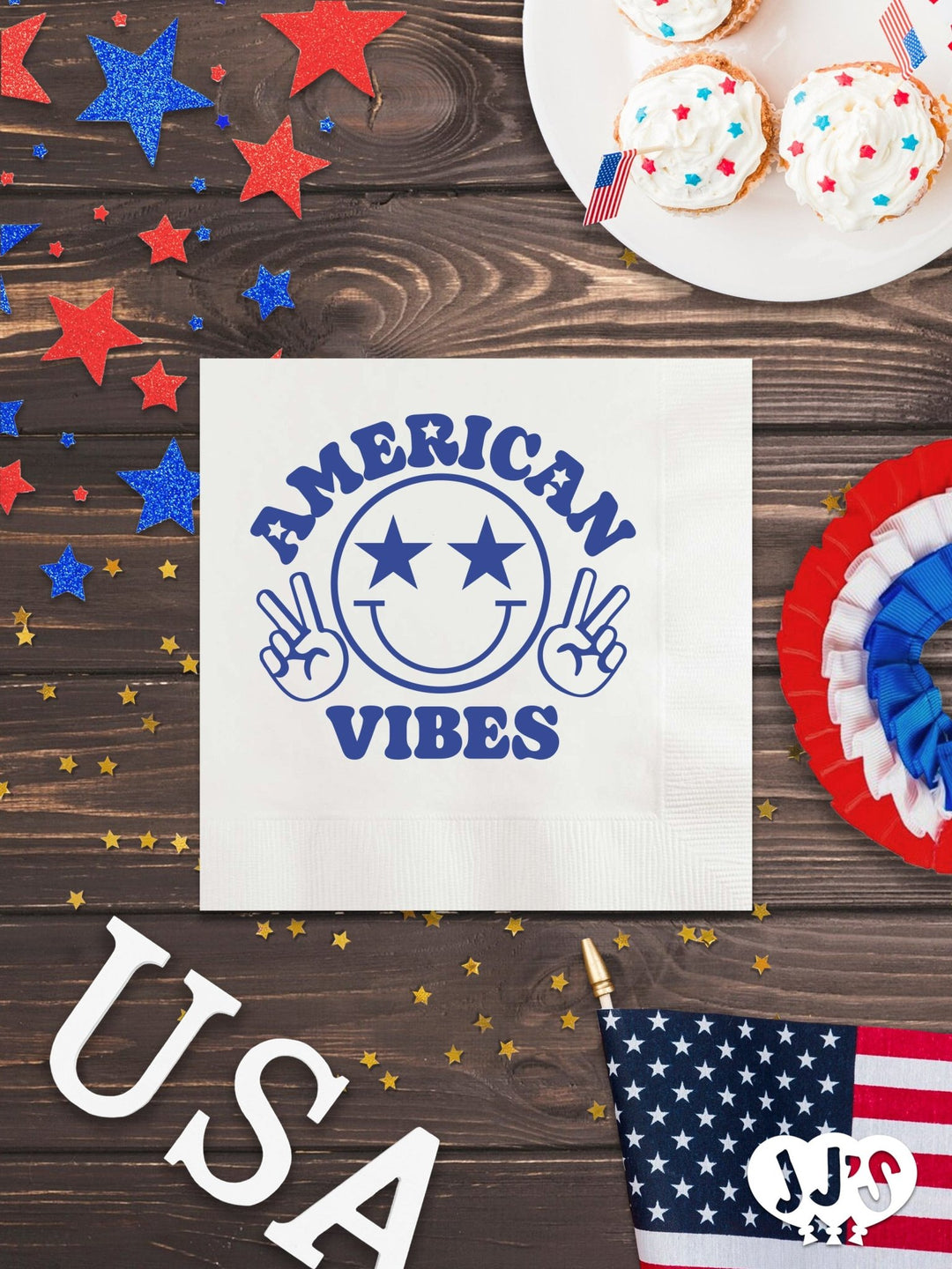 4th of July Custom Napkins - American Vibes - JJ's Party House: Custom Party Favors, Napkins & Cups