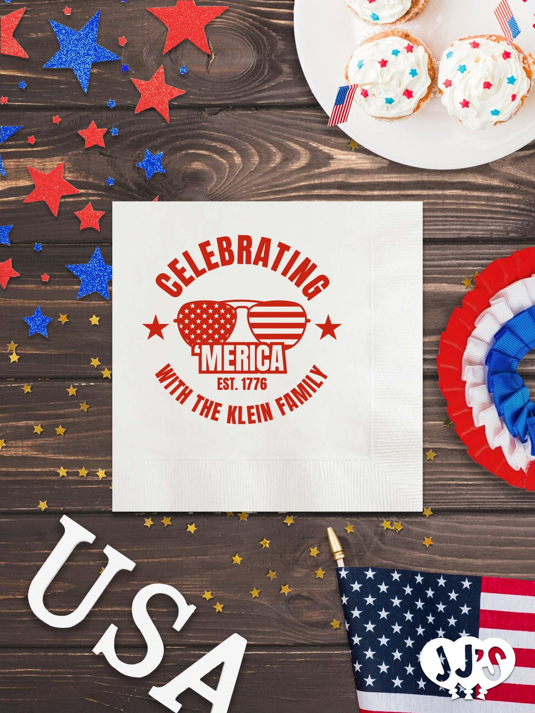 4th of July Custom Napkins - Celebrating 'Merica - JJ's Party House: Custom Party Favors, Napkins & Cups