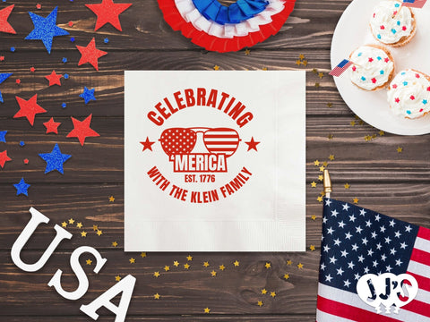 4th of July Custom Napkins - Celebrating 'Merica - JJ's Party House: Custom Party Favors, Napkins & Cups