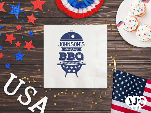 4th of July Custom Napkins - Family 4th of July BBQ - JJ's Party House: Custom Party Favors, Napkins & Cups