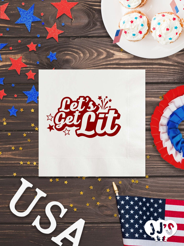 4th of July Custom Napkins - Let's Get Lit - JJ's Party House: Custom Party Favors, Napkins & Cups