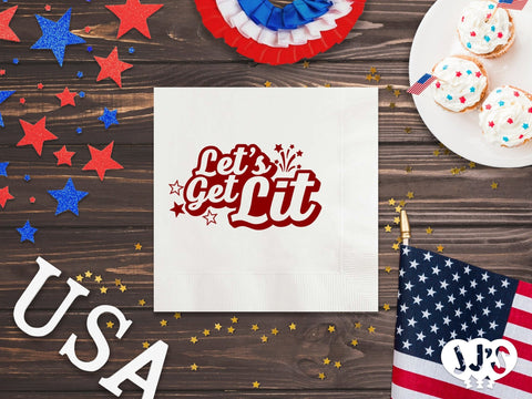 4th of July Custom Napkins - Let's Get Lit - JJ's Party House: Custom Party Favors, Napkins & Cups