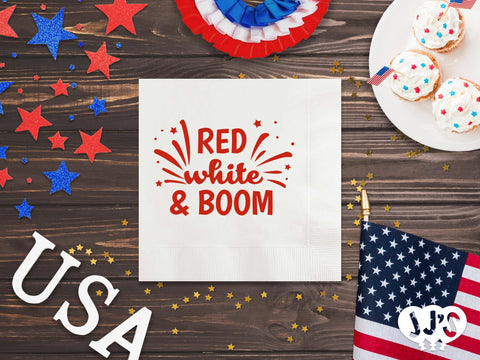 4th of July Custom Napkins - Red White and Boom - JJ's Party House: Custom Party Favors, Napkins & Cups