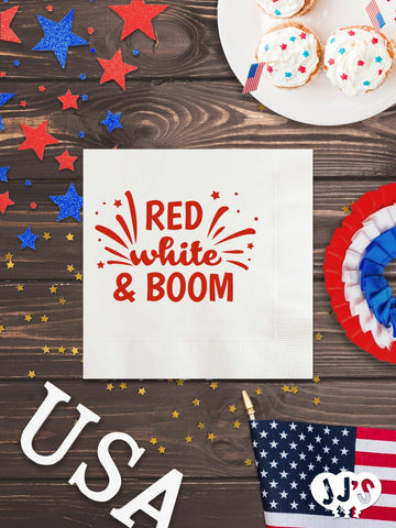 4th of July Custom Napkins - Red White and Boom - JJ's Party House: Custom Party Favors, Napkins & Cups